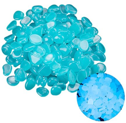 200 Pcs Blue Glow Pebbles,fish tank stones,fish tank pebbles, Glow in the Dark Garden Stones for Outdoor Decor, Pathways, Fish Tanks, and DIY Crafts