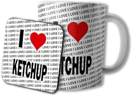 AK Giftshop I Love Ketchup Mug and Coaster Set, 10oz, Gift
