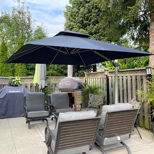 PURPLE LEAF Sonnenschirm 300 x 300 cm Ampelschirm mit Schirmständer Marktschirm Drehbar 360° Rotation, Gartenschirm mit Kurbel XXL Sonnenschutz UV50+, Grau