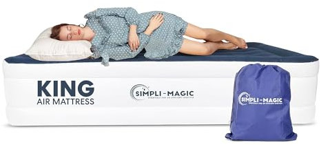 Simpli-Magic Premium Collection Luxury Air Mattress, Built-in High Capacity Pump for Home and Camping- Double Height, Adjustable, Inflatable Blow Up, Portable - King Size