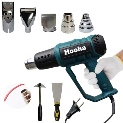 Hooha Professional Heißluftpistole Kit 2000W 60℃- 650℃ Temperatur Luftstrom Einstellbar Heißluftfön mit 5 Düsen 2 Schaber LCD-Digitalanzeige Überhitzungsschutz Schnelle Heizen/Schweißen/Auftauen
