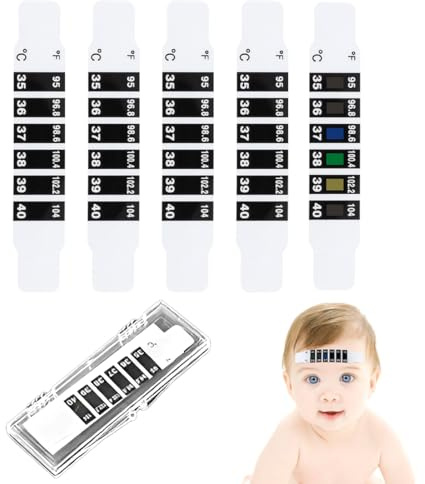 BOPRKTM 5 Stück Stirnthermometerstreifen für Kinder Stirn Thermometer Streifen Selbstklebende wiederverwendbare Stirn-Fieber-Temperaturaufkleber,für den Heimgebrauch auf Reisen