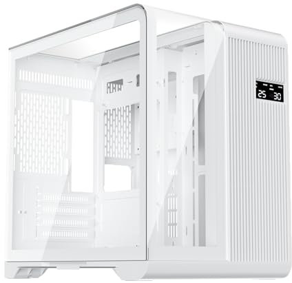 1st Player RT5 Micro ATX White PC Gaming Case - Dual Chamber, LED Screen and Curved Panoramic Tempered Glass (RT5 White No Fans)