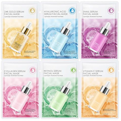 6PCS Face Mask Set for Women - Hydrating, Acne-Reducing - Deep Cleansing Sheet Masks for Moisturizing and Beautifying Skin