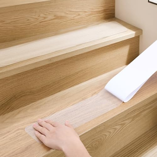 Fecialy Klare rutschfeste Treppenstufen für Holzstufen im Innenbereich 15er Pack 10 x 81cm Transparente rutschfeste Treppenstreifen Wasserdichtes Griffband für Hunde Kinder und Haustiere