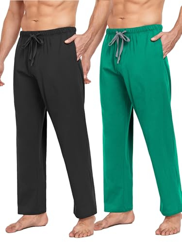 COLORFULLEAF Men’s Pyjama Bottoms Soft Knit Loungewear Comfort Jogging Tracksuit Bottoms Pants with Pockets(Black + Aqua,M)