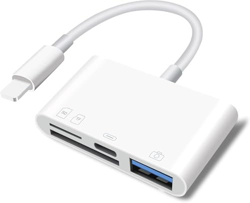 SUNTRSI 4-in-1 SD Kartenleser für Phone/Pad, Kartenlesegerät ist Ausgestattet mit Lightning- und USB-Anschlüssen sowie einem OTG-Adapter. Er Unterstützt Gleichzeitiges Laden und ist Plug and Play