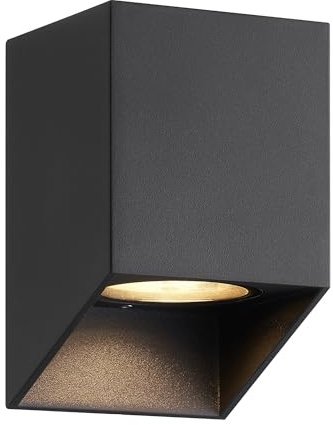 Nordlux NICO SQUARE Wandleuchte Schwarz | Modernes Design mit Downlight-Effekt | GU10 Leuchtmittel | IP54 Spritzwassergeschützt | Aluminium & Glas