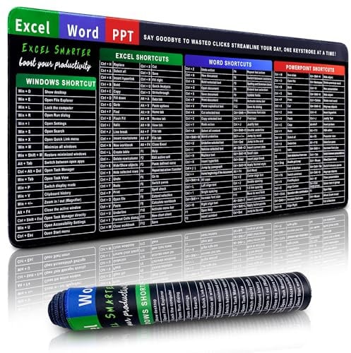 Zindoo Excel Cheat Sheet Mouse Mat, XXL Gaming Mouse Pad Large (900x400mm), Office Shortcuts Desk Mat, Non-Slip Mousepad with Stitched Edges, Keyboard Mat Mousemat for Desk, Laptop, Computer, Home