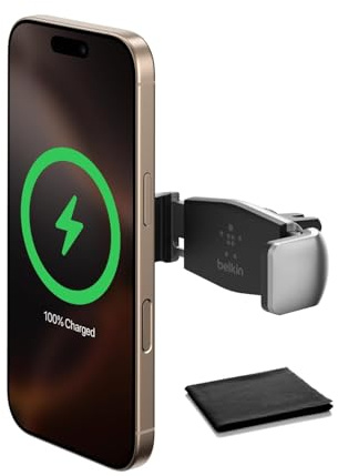 Belkin Universal Car Vent Mount for Smartphones – Secure Adjustable Grip Holder for iPhone, Samsung, Pixel, LG, Rotates 180° for Portrait & Landscape, Cable Management Clip, Black, With Cleaning Cloth