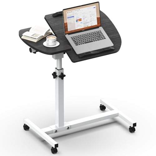 Soontrans Betttisch auf Rollen, 60×40cm, Laptoptisch Höhenverstellbar, Beistelltisch Bett mit Mehreren Winkeln neigbarer Platte, für Krankenbett, Pflegebett, Wohnzimmer, Schlafzimmer, Büro (schwarz)