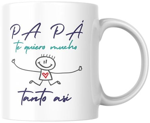 Taza Papa Te Quiero Mucho Tanto Asi Diseño Infantil Regalo Original Dia del Padre Cumpleaños Padre Primerizo Cerámica Blanca 330 ml Apta Microondas Lavavajillas