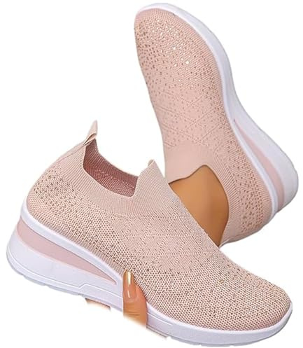 Baskets compensées respirantes avec strass pailletés pour femme - Sans lacets - Chaussures à enfiler