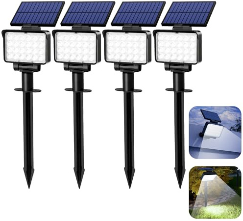 Solpex Lot de 4 Spots Solaires d'extérieur, Projecteurs Solaires,IP65 étanches à 24 LED Lampes solaires pour Chemins, extérieur Jardins, Clôtures (Blancs)