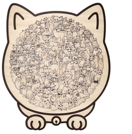 135-Piece Morandi-Colored Cat Shaped Wooden Jigsaw Puzzle (Wood Color)