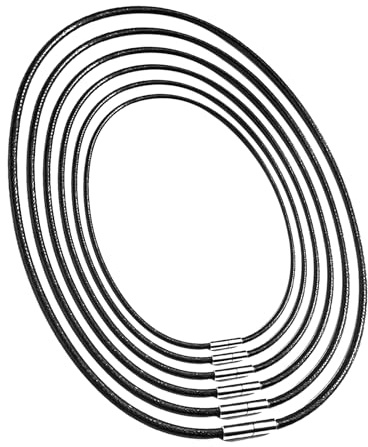 6 Stück Leder Halskette,1.5MM Lederkette Kette Lederband,lederband kette, Kunstleder Halskette Schwarz, Lederkette Mit Edelstahl Verschluss, für Armbänder Halsketten DIY Handwerk Männer Damen 6Größen