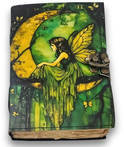 LEARICHI Fee Prinzessin und Mond Vintage Ledergebunden Leder Tagebuch für Damen und Herren Schreiben Notizbuch Reisen Geschenk Tagebuch Künstler Zeichnen Skizzenbuch, Alt Büttenpapier Unliniert Seiten