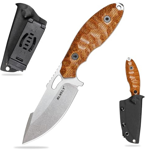 ALVELY Herrenmesser mit feststehender Klinge, taktisches Campingmesser, rutschfester Griff aus Leinen, geeignet für Outdoor-Camping, Wandern und Bergsteigen, EDC-Messer (Schleifblatt)