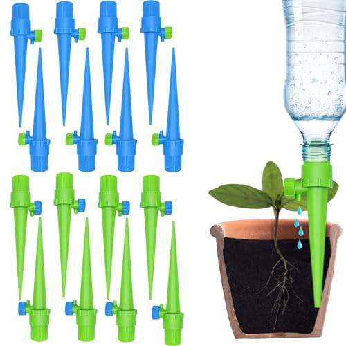 Irrigazione Goccia Automatica,Dispositivo autoirrigante,Regolabile Irrigazione Automatica Vasi Sistema,Sistema di Irrigazione Regolabile con Valvola di Controllo per Piante in Vaso (16PCS)