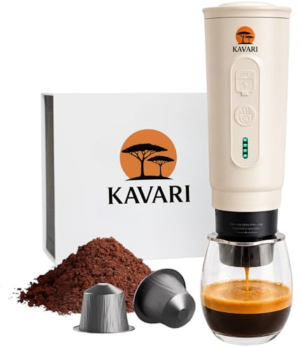 Kavari Machine à Expresso Portable 2 en 1 20 Bars, Italien, USB-C | Cafetière portable 2 en 1, compatible Nespresso® Original et café moulu, USB-C, idéale en voyage, voiture et camping.