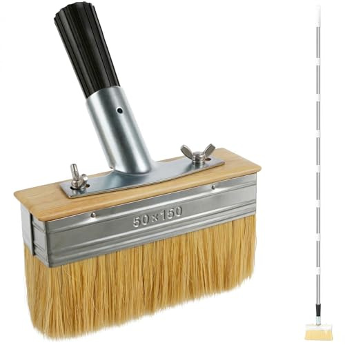 Decking Paint Brush with Long Handle, Adjustable Deck Stain Applicator with Thick Bristles, Block Staining Brushes for Outdoor Wood Floor Fence, Deck Coating, Fence and Decking Brush (5.6)