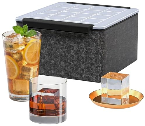 Zenselect Klare Eiswürfel Groß, 16 Fächer Clear Ice Cube Maker, Transparente Eiswürfelformen, Kristallklares Eiswürfelbehälter, Keine Blasen für Gin Tonic Negroni Whiskey und Cocktail