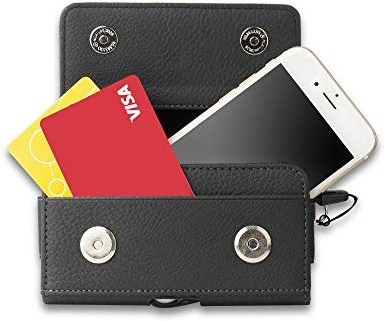 AXELENS Etui Portefeuille Sac Ceinture pour Hommes et Femmes Horizontal Universel avec Boucle De Ceinture pour Téléphones Portables Jusqu'à 6 Pouces avec Fermeture Clip en Similicuir Texturé - Noir