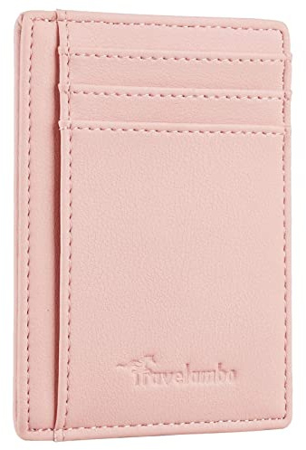 Travelambo Front Pocket Wallet Minimalist Leather Slim Wallet RFID Blocking Medium Size(VP Pink)