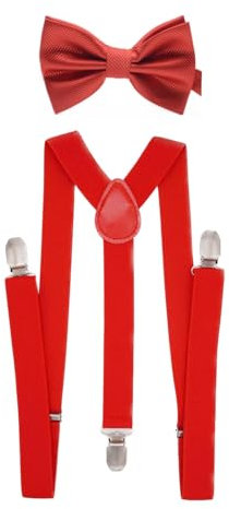 Herren-Hosenträger 2,5 cm elastisch, verstellbar, Y-Rückenteil, Rot – Straps- und Fliege-Set, Einheitsgröße