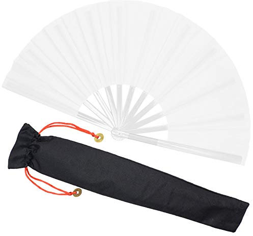 Zolee Large Rave Clack Fan for Line Dancing - Boots on The Ground Folding Hand Fan - Foldable Chinese Tai Chi Kung Fu Fan - for EDM, Music Festival, Hot Flashes, Event, Party, Dance (White)