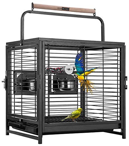 VIVOHOME Vogelkäfig für Papageien 48cm Transportkäfig für Sittiche & Papageien Reisekäfig mit Sitzenstange Transportbehälter für Vögel mit Tragegriff