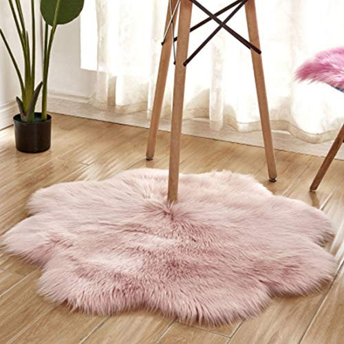 Levoberg Tapis Peau de Mouton Rond Moquette Peau d'agneau Tapis Fourrure Synthétique 90cm Rose