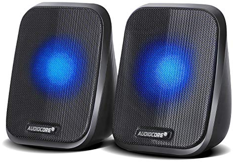 Audiocore AC835 2.0 Stereo-Lautsprecher mit LED-Hintergrundbeluchtung für PC Laptop Smartphone 2x3W RMS USB AUX Kompakt