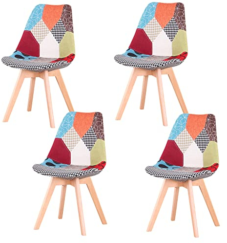 EGOONM Juego de 4 Sillas de Comedor Patchwork, Silla de Comedor de Estilo Nórdico, Apto para Salón y Cocina, Rojo