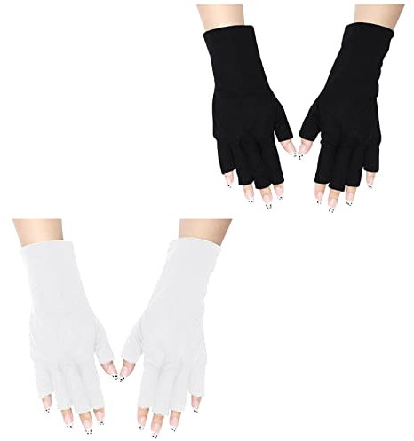 2 Pairs Gel Manicures Glove Anti UV Fingerless Gloves Protect Hands UV Shield Glove for Nail Design