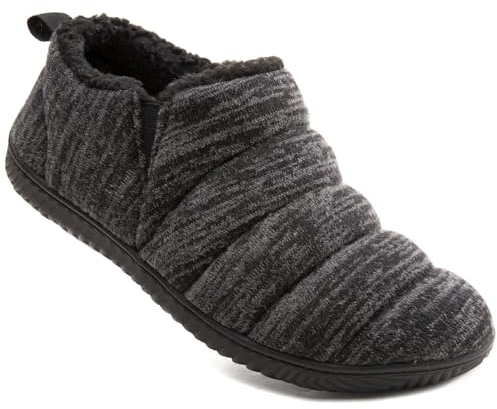 Zizor Zapatillas de Casa de Espuma Viscoelástica para Hombre, con Forro de Velludo, Suela de Goma Antideslizante y Vendaje Unilateral Elástico, Negro, 46 EU
