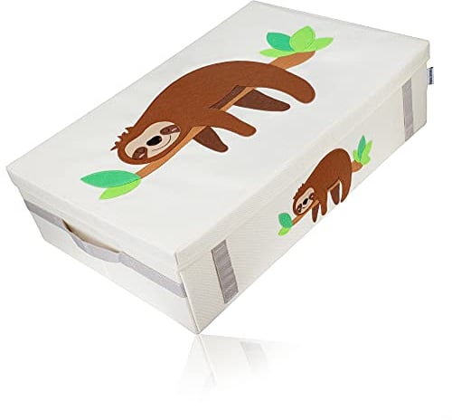 GRINSEZWERGE Spielzeugkiste zur Aufbewahrung unter dem Bett | Unterbettbox Kinder | Aufbewahrungsbox Kinder | große Spielzeugbox mit Deckel für Kinderzimmer | Unterbett Box Kiste flach | Bettkasten