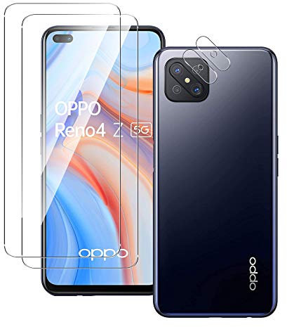 QULLOO para OPPO Reno 4Z 5G Protector de Pantalla + Protector de Lente de cámara[2 Piezas + 2 Piezas],9H Dureza Vidrio Templado Sin Burbujas Film Cristal Templado para OPPO Reno4 Z 5G