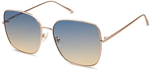 SOJOS Sonnenbrille Damen Vintage Verspiegelt, Herren Retro Übergröße Eckig Sonnenbrille UV400 Schutz Rechteckige Brille SJ1146 mit Glänzend roségoldener Rahmen/oben blau unten braune Linse