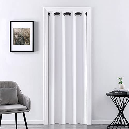 XTMYI - Closet Curtain for Bedroom Closet Door Accordion Door Foldable Soundproof Blackout Curtains for Door Shower Bathroom Laundry Room Double Door, 80 Inches Length, White