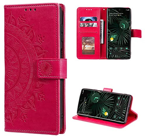 CoverKingz Klapphülle kompatibel mit Google Pixel 6 Pro - Schutzhülle mit Kartenfach zum aufklappen - Klapphandyhülle Case klappbar Motiv Mandala Pink
