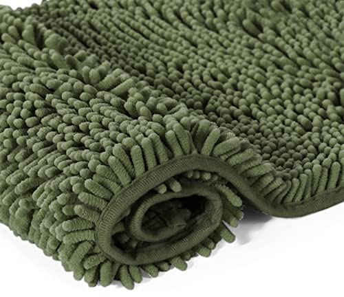 NOPEXTO Badematte rutschfest, Premium Mikrofaser Chenille Weicher & Waschbar Badteppich, Wasserabsorbierender Badvorleger (61x91cm,OlivgrüN)