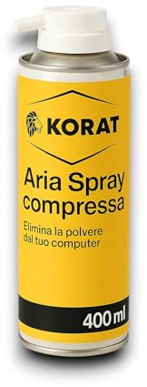 KORAT Aria Spray Compressa 400ml Bomboletta di Aria Compressa per Pulizia, Elimina Polvere da Computer, Tastiere, Elettronica e Componenti Delicati Getto Potente e Preciso, Non Infiamma (1 Pezzo)