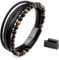LIVLOKO Mens Bracelet Leather Black Multi-Layer Bracelet for Men Magnetic Clasp Rope Wristband Mens Gift for Boyfriend (Medium to Large 20-22cm, A. 19-22cm Black Leather Tiger-Eye Adjustable)