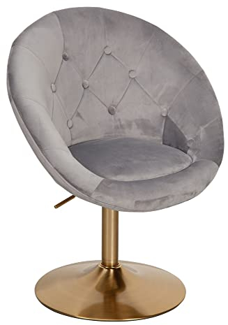 möbelando Loungesessel Samt Grau/Gold Design Drehstuhl | Clubsessel Polsterstuhl mit Rückenlehne | Drehsessel Cocktailsessel Lounge | Sessel mit Stoffbezug