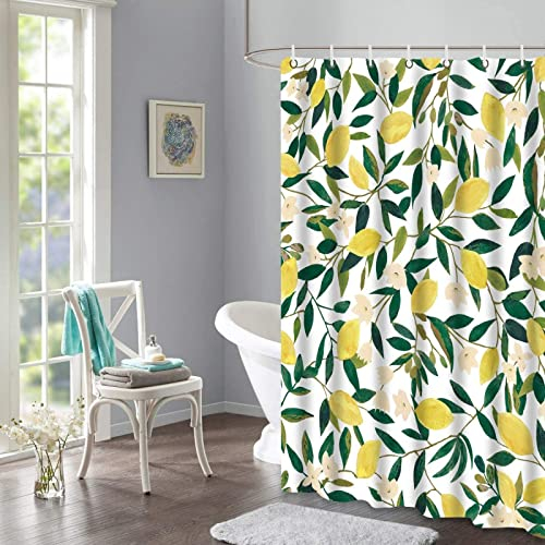Duschvorhang 120x200, 3D Drucken Gelbe Zitrone Shower Curtains Textil Anti Schimmel Wasserdicht Duschvorhänge Badewanne Stoff Polyester Waschbar Lang Vorhang mit 8 Haken