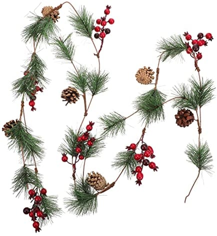 Künstliche Weihnachtsgirlande aus Roten Beeren Künstliche Rote Beeren Kiefernnadel Kiefernkegel Weihnachtsdekoration Innen- Und Außenbereich Gartentor Kamindekoration