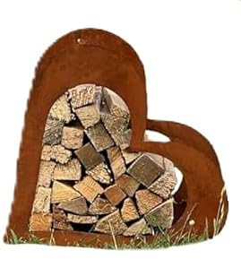 D&L Lasertec Herz aus Metall - Herz für Kaminholz - Regal aus Rost Edelrost Holzregal für Garten Terrasse - Herz liegend XS