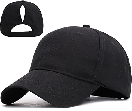 COSFAN Damen-Baseballmütze,Verstellbare Pferdeschwanzmütze Outdoor High Messy Bun Sportmütze mit Zöpfen Loch, Baumwolle Sonnenhut, Unisex Herren (Schwarz)