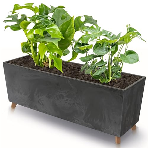botle Blumenkasten mit Füßen Anthrazit 77x30 cm Beton Struktur mit Pflanzeinsatz Kunststoff große Größe mit 2 Stabilisatoren UV beständig Balkonkasten Innen/Außenbereiche